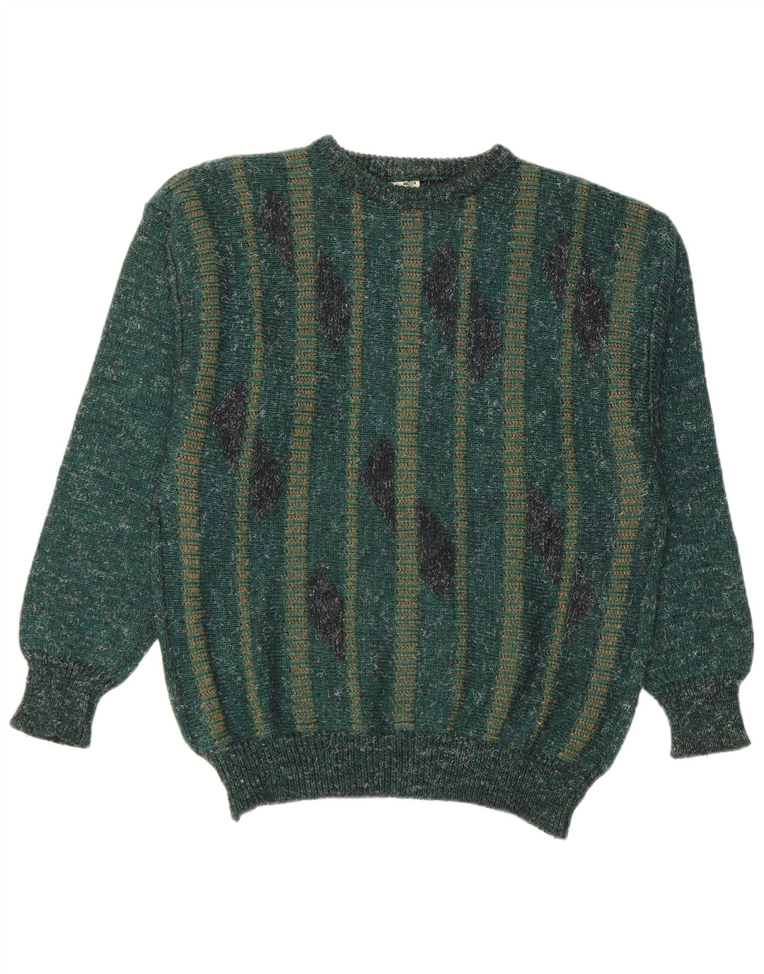 Maglione vintage da uomo girocollo IT 50 a righe verde medio