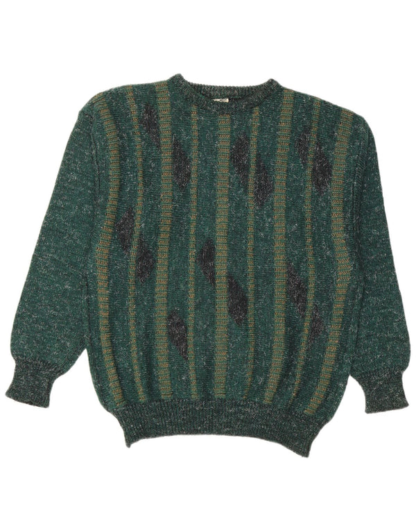 Maglione vintage da uomo girocollo IT 50 a righe verde medio
