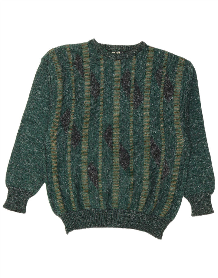 Maglione vintage da uomo girocollo IT 50 a righe verde medio