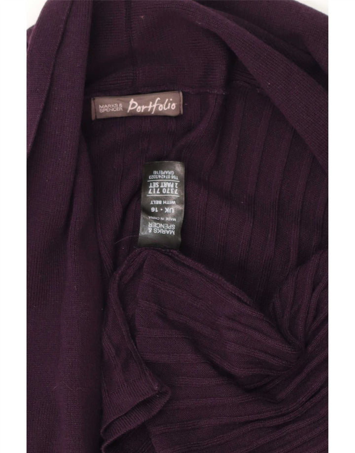 Maglione cardigan aperto lungo da donna Marks & Spencer UK 16 grande viola