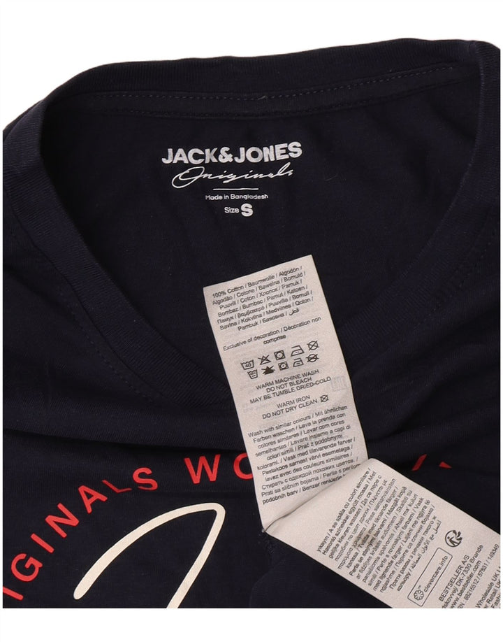 Jack & Jones Top grafico da uomo a maniche lunghe piccolo in cotone blu navy