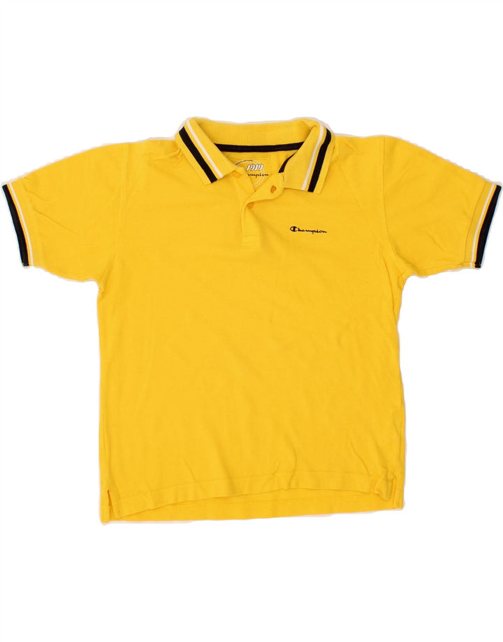 CHAMPION Boys Polo Shirt 7-8 Years Small Yellow Cotton Vintage Champion and Second-Hand Champion from Messina Hembry 