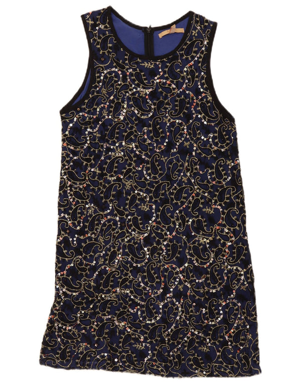 Abito a trapezio senza maniche Trafaluc da donna Zara UK 12 medio blu navy con motivo cachemire