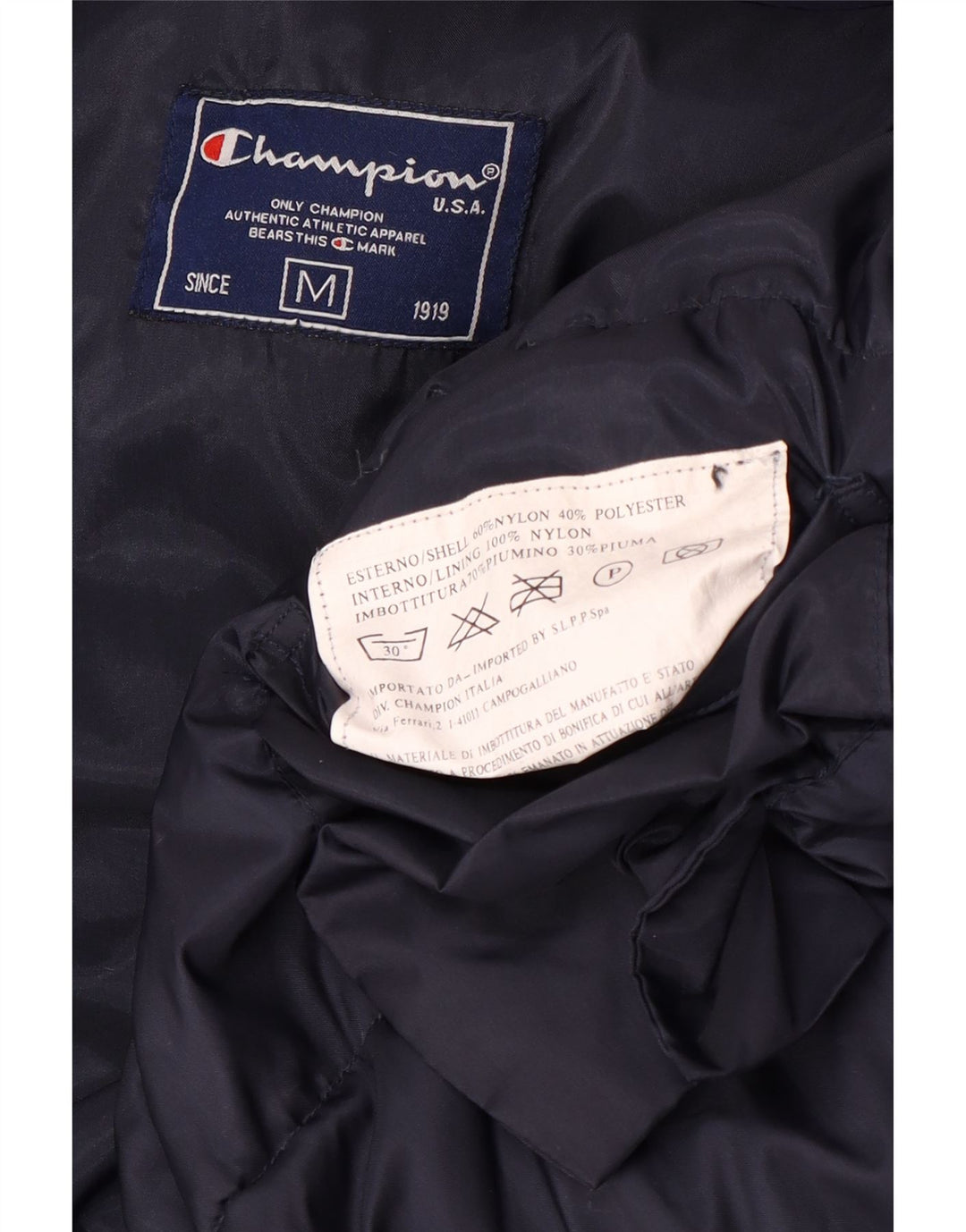 Giacca imbottita con cappuccio da uomo CHAMPION UK 38 nylon blu navy medio