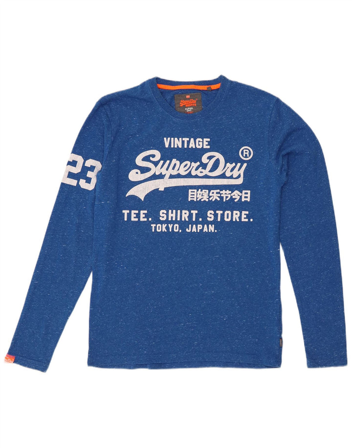 SUPERDRY Top grafico da uomo a maniche lunghe in cotone screziato blu medio
