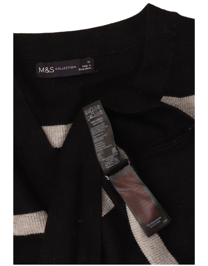 Maglione maglione con scollo a V da donna Marks & Spencer UK 14 medio a righe nere