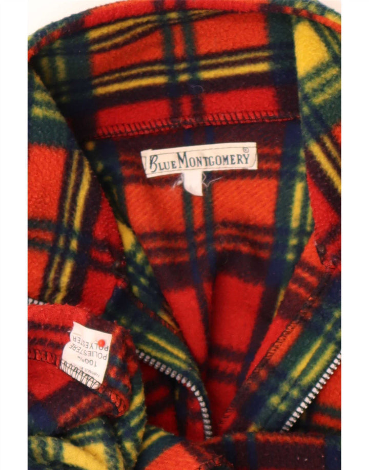 Maglione in pile vintage da uomo con zip e collo in poliestere scozzese medio multicolore