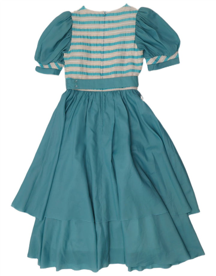 Abito lungo da donna vintage IT 36 XS poliestere a righe blu