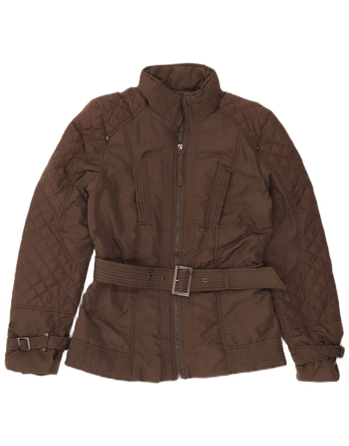 Giacca trapuntata da donna Zara UK 16 grande poliestere marrone