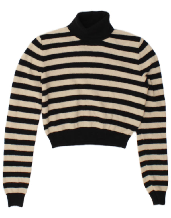 Zara Womens Crop Roll Neck Jumper Sweater UK 10 Small Black Striped Acrylic