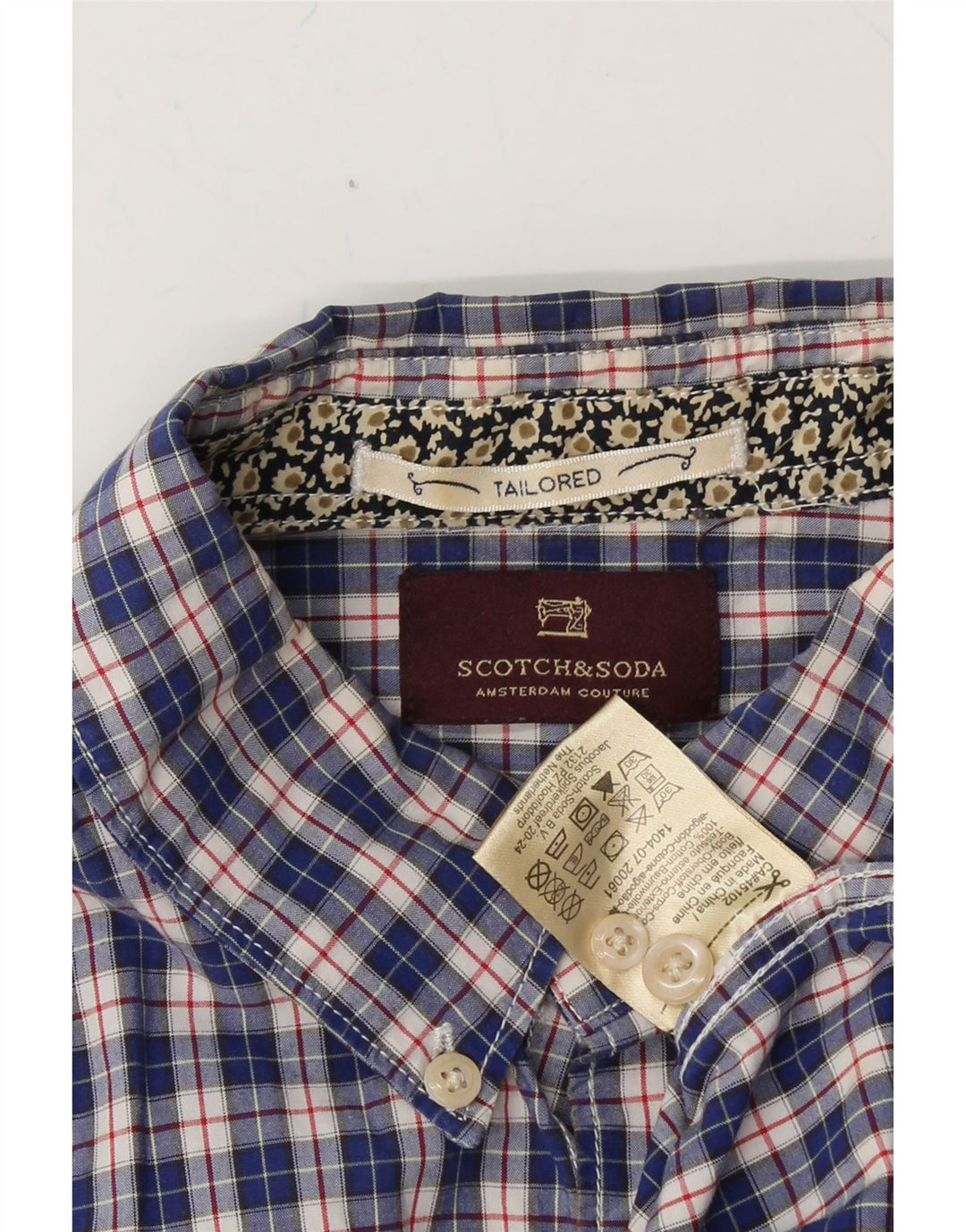 SCOTCH & SODA Mens Tailored Fit Shirt Medium Blue Check Cotton Vintage Scotch & Soda and Second-Hand Scotch & Soda from Messina Hembry 