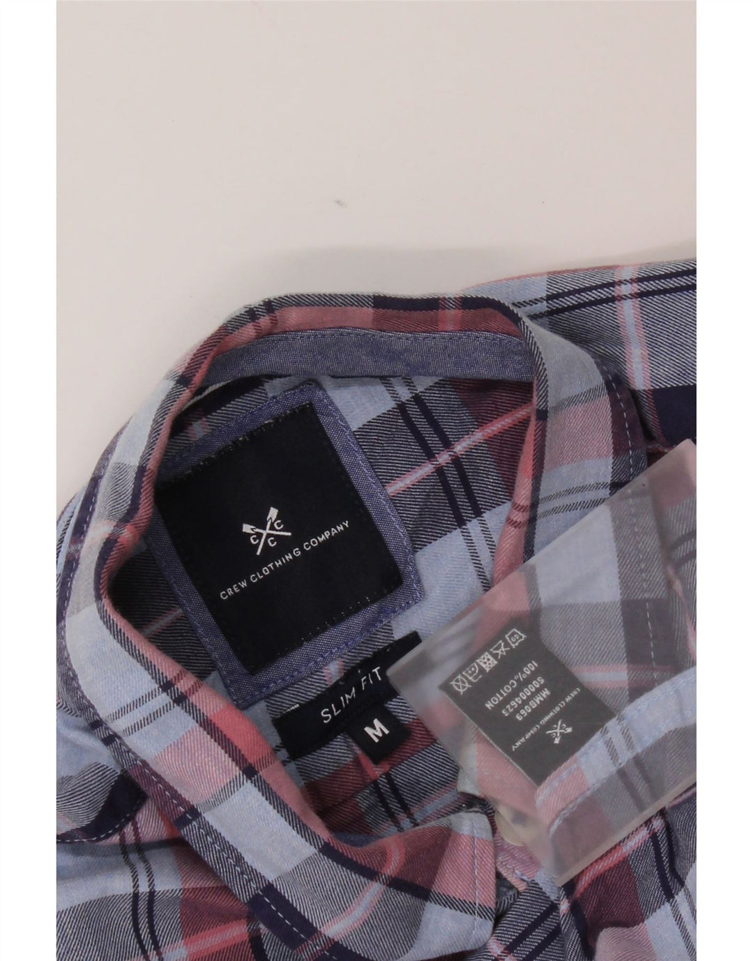 Crew Clothing Camicia da uomo slim fit in flanella di cotone a quadri blu medio