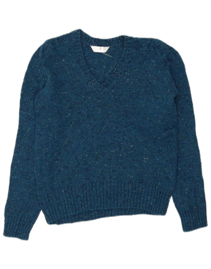 Maglione maglione con scollo a V da donna Marks & Spencer UK 10 piccolo blu screziato