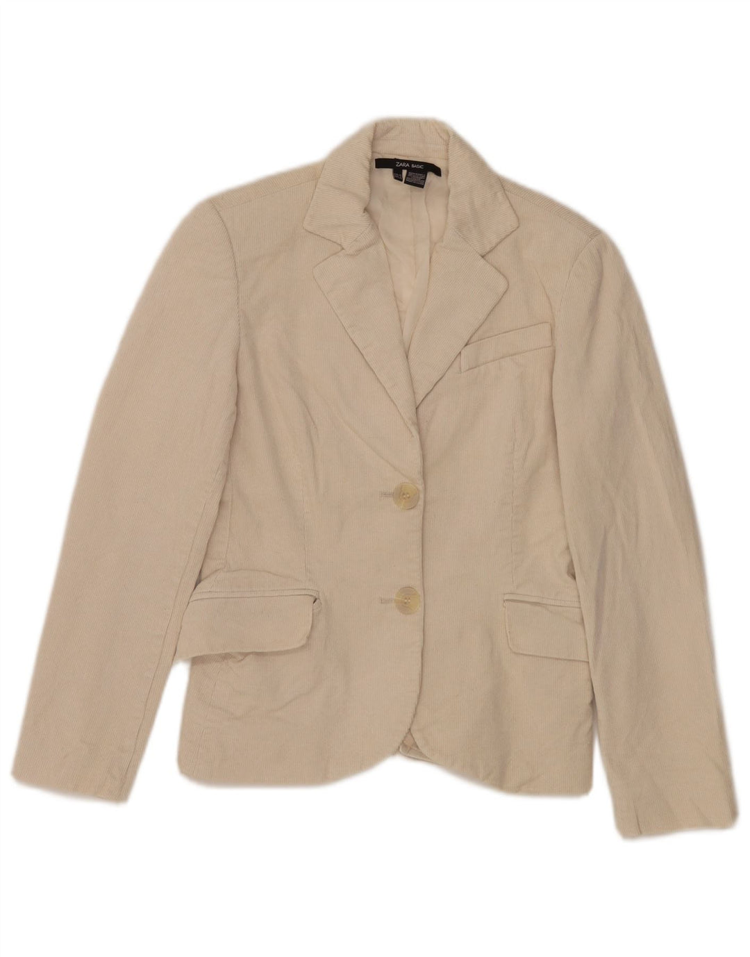 Giacca blazer da donna in velluto a coste a 2 bottoni Zara EU 36 XS cotone bianco sporco