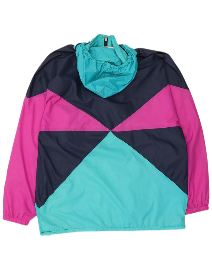 Giacca antipioggia vintage da uomo con cappuccio UK 40 grande blocco di colori multicolore