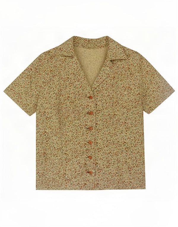 Camicia vintage da donna a maniche corte UK 14 Beige medio floreale