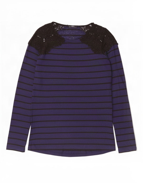 Top Zara da donna a maniche lunghe UK 14 Large a righe blu navy