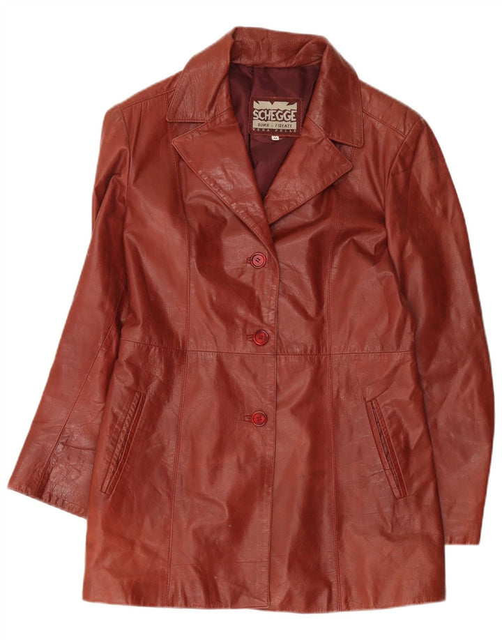 Giacca blazer in pelle da donna a 3 bottoni Schegge IT 44 in pelle marrone medio
