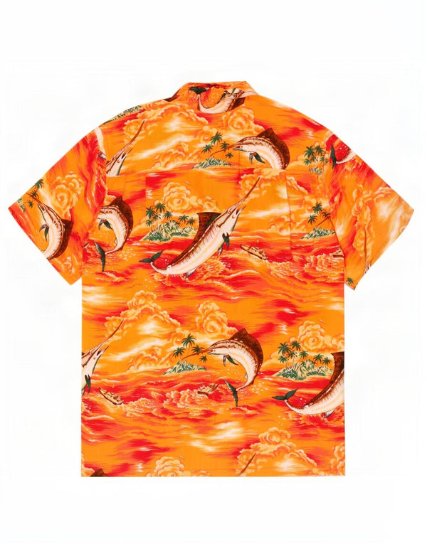 Karmakula Camicia hawaiana a maniche corte da uomo di grandi dimensioni in rayon floreale arancione