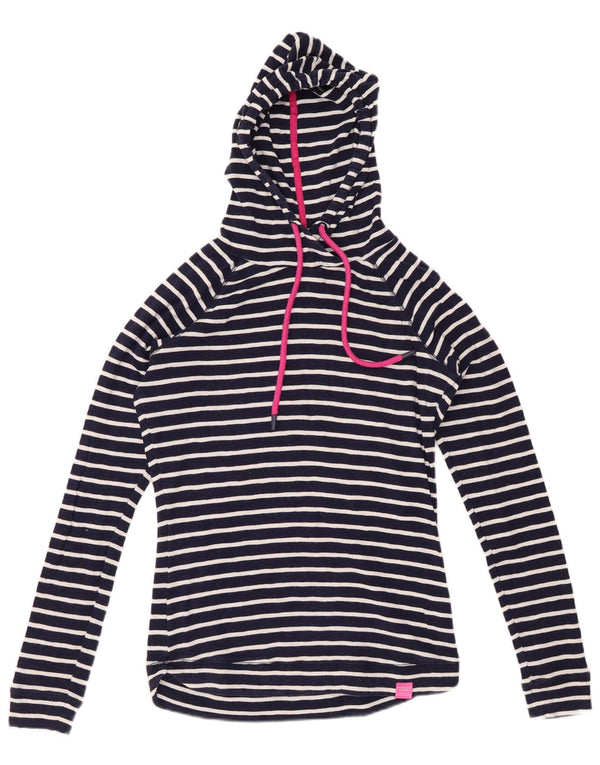 Joules Top da donna con cappuccio a maniche lunghe UK 10 Small Cotone a righe blu navy