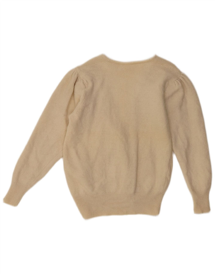 Maglione cardigan da donna vintage UK 10 piccolo beige