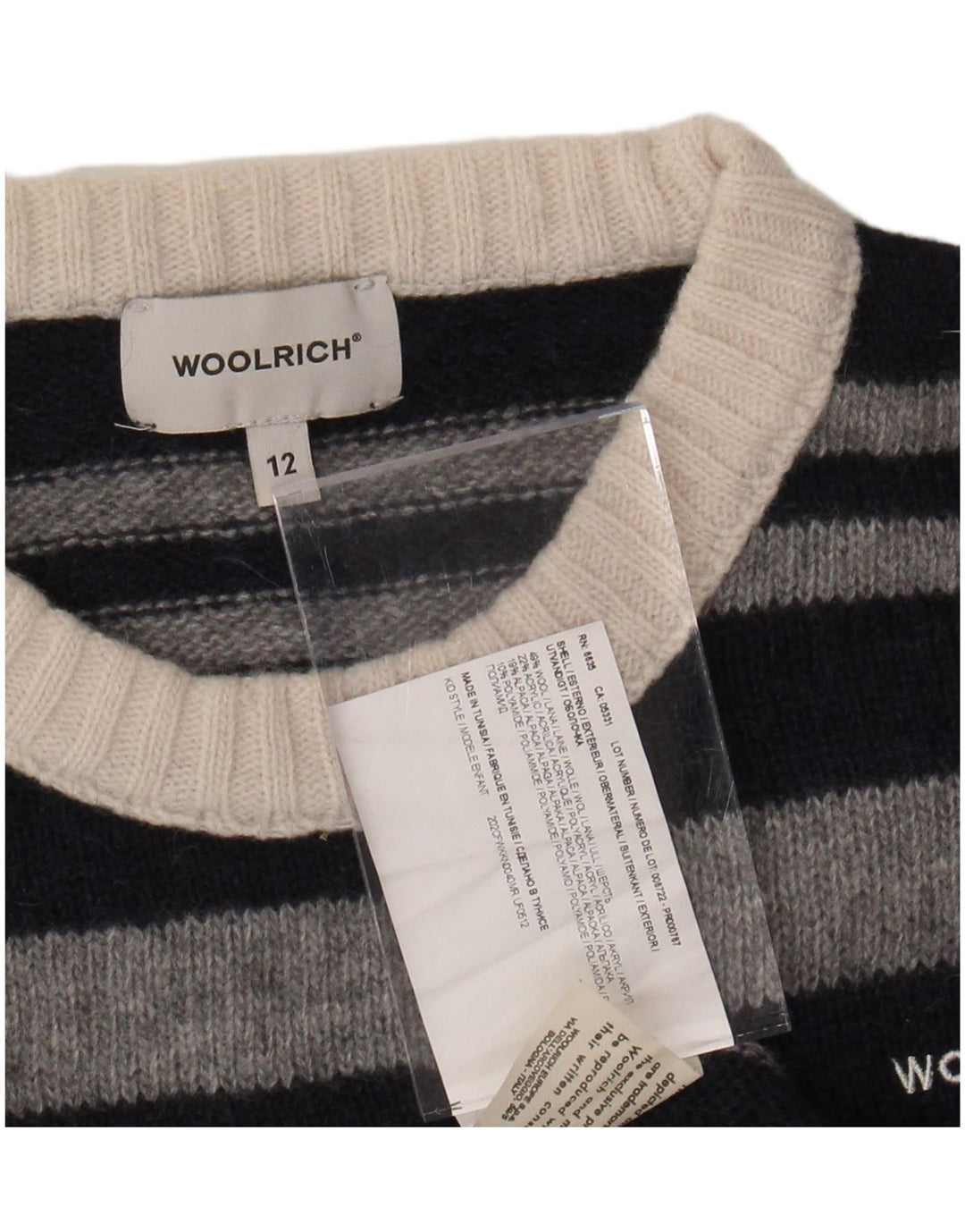Maglione maglione girocollo da bambino WOOLRICH 11-12 anni in lana a righe nere