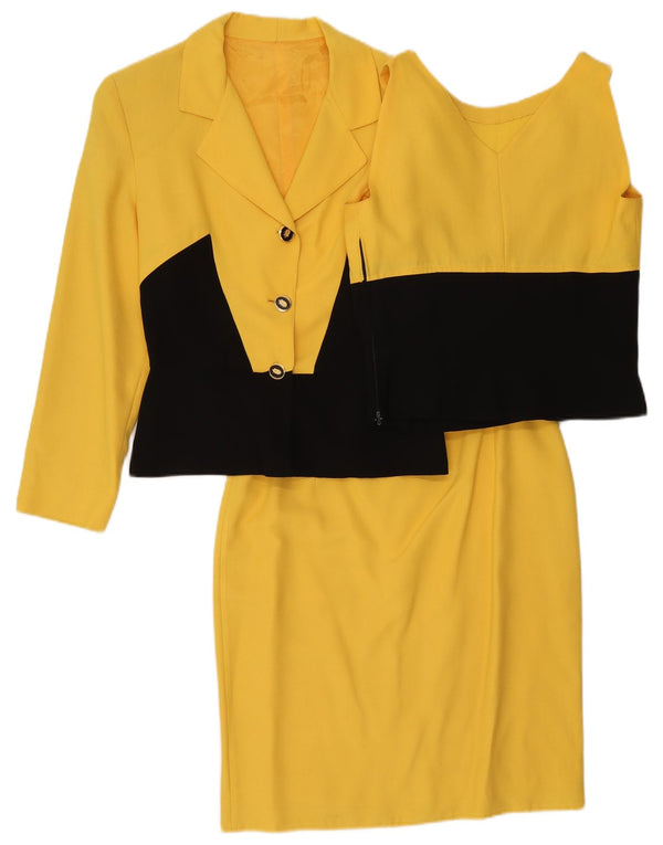 Set gonna vintage da donna in 3 pezzi UK 12 medio W30 color block giallo