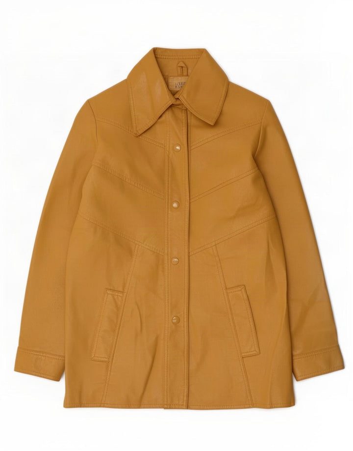 Giacca in pelle vintage da donna UK 8 piccola gialla
