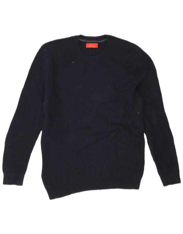 Maglione maglione girocollo da uomo Zara grande in cotone blu navy