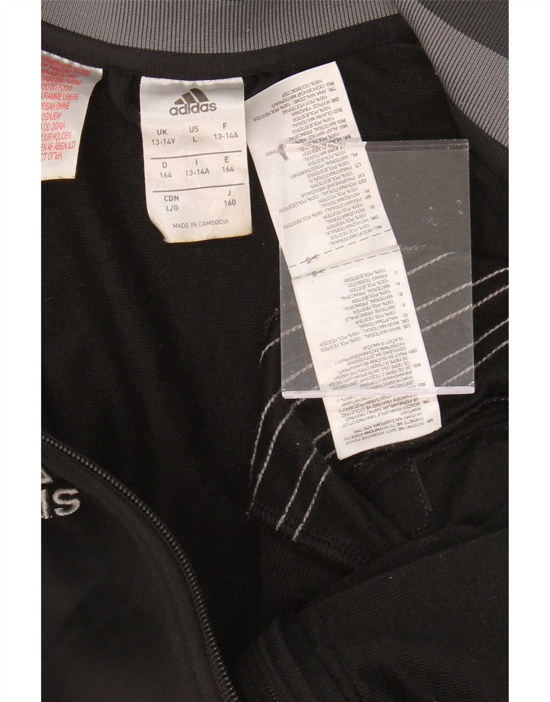 ADIDAS Boys Tracksuit Top Jacket 13-14 Years Black Polyester