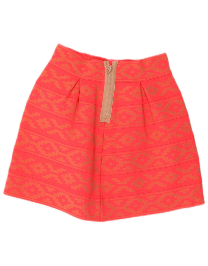 Gonna a trapezio da donna vintage UK 14 media W28 poliestere geometrico arancione