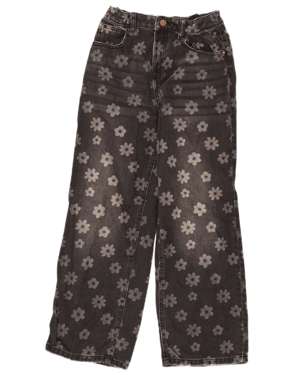 Jeans Marks & Spencer a gamba larga per ragazze 12-13 anni W24 L26 Nero floreale