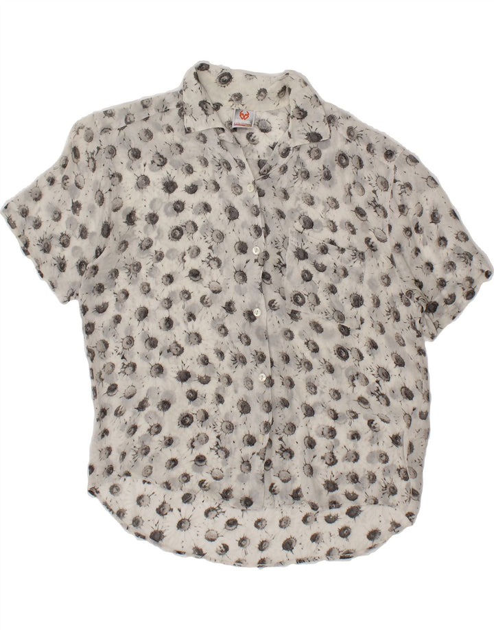 STEFANEL Womens See Through Short Sleeve Shirt Blouse UK 14 Medium Grey Vintage Stefanel and Second-Hand Stefanel from Messina Hembry 