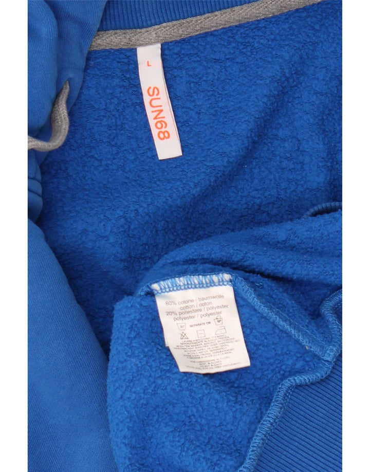 Maglione con cappuccio e zip da uomo Sun68 grande in cotone blu