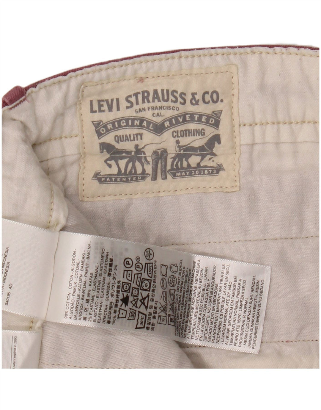 Pantaloni chino slim da uomo Levi's W36 L32 in cotone rosa