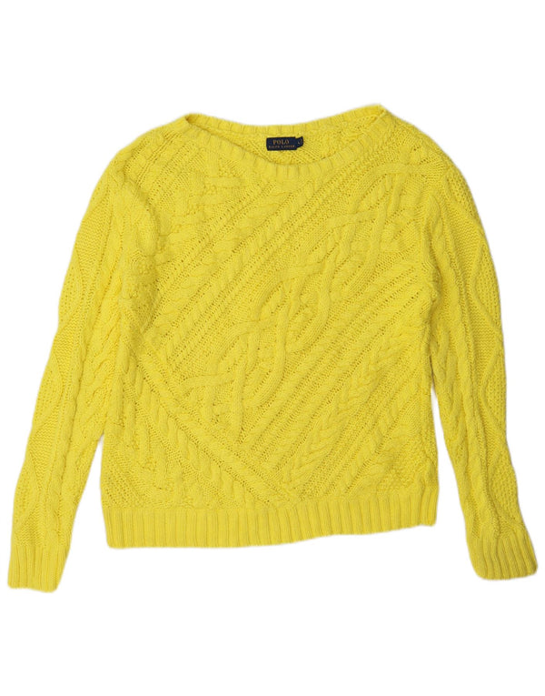 Polo Ralph Lauren Maglione da donna con scollo a barchetta UK 16 Grande cotone giallo