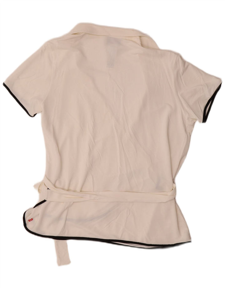 MARINA RINALDI Camicia a maniche corte avvolgente da donna Camicetta UK 14 Medio Bianco