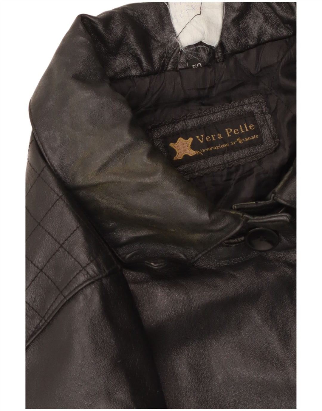 Cappotto in pelle vintage da donna IT 50 XL in pelle nera