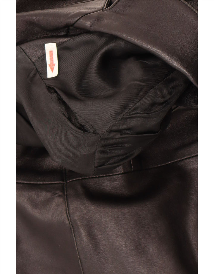 Cappotto in pelle vintage da donna UK 14 in pelle nera media