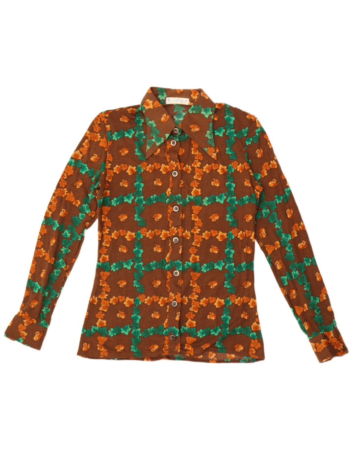 Camicia da donna Anna UK 12 Marrone medio floreale