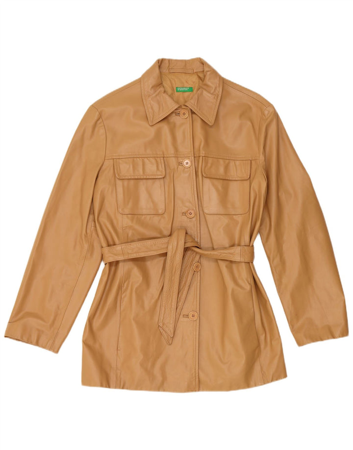 Giacca in pelle da donna Benetton UK 16 grande in pelle beige