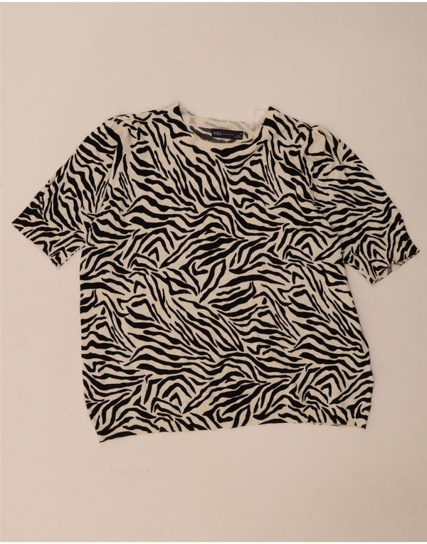 Camicetta da donna Marks & Spencer Top UK 18 XL Off White Animal Print Viscosa