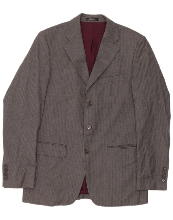 Giacca blazer da uomo a 3 bottoni Zara EU 50 in lana a righe grigio medio