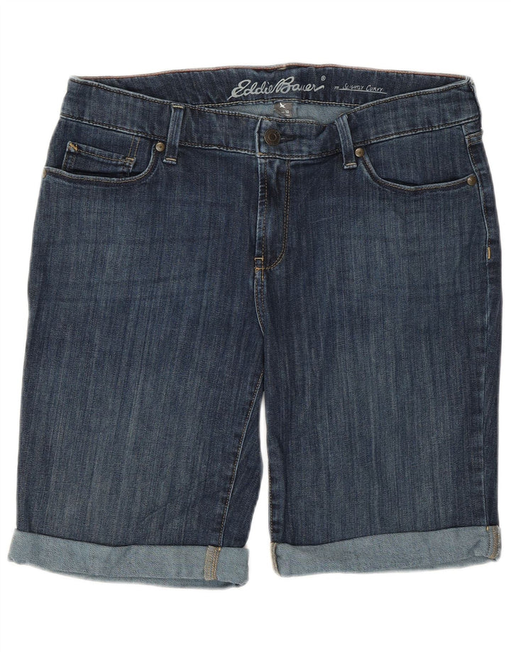 Pantaloncini di jeans leggermente curvy da donna EDDIE BAUER US 10 Large W32 Blu