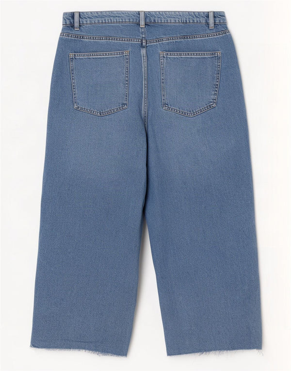 Jeans a gamba larga a vita alta da donna Marks & Spencer UK 16 Large W36 L22 Blu