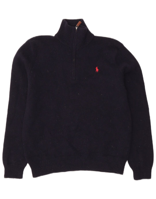 Polo Ralph Lauren Maglione da donna con collo con zip UK 10 Piccolo Blu Navy