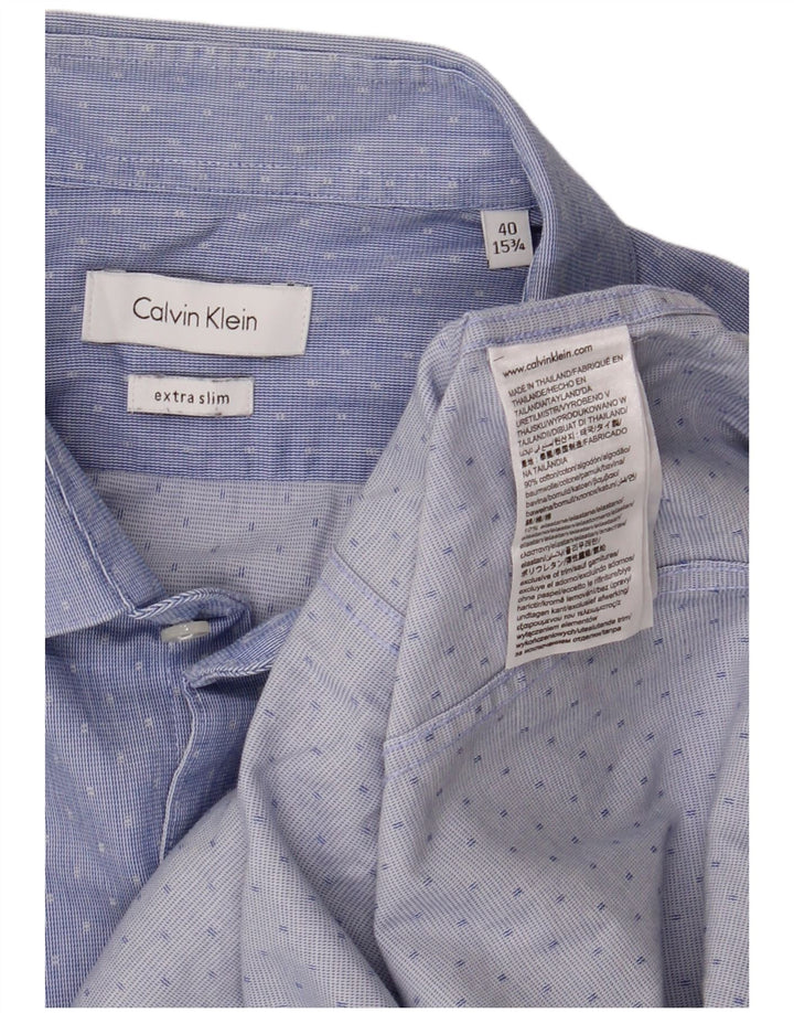 Camicia Calvin Klein da uomo extra slim fit taglia 40 15 1/2 blu medio maculato