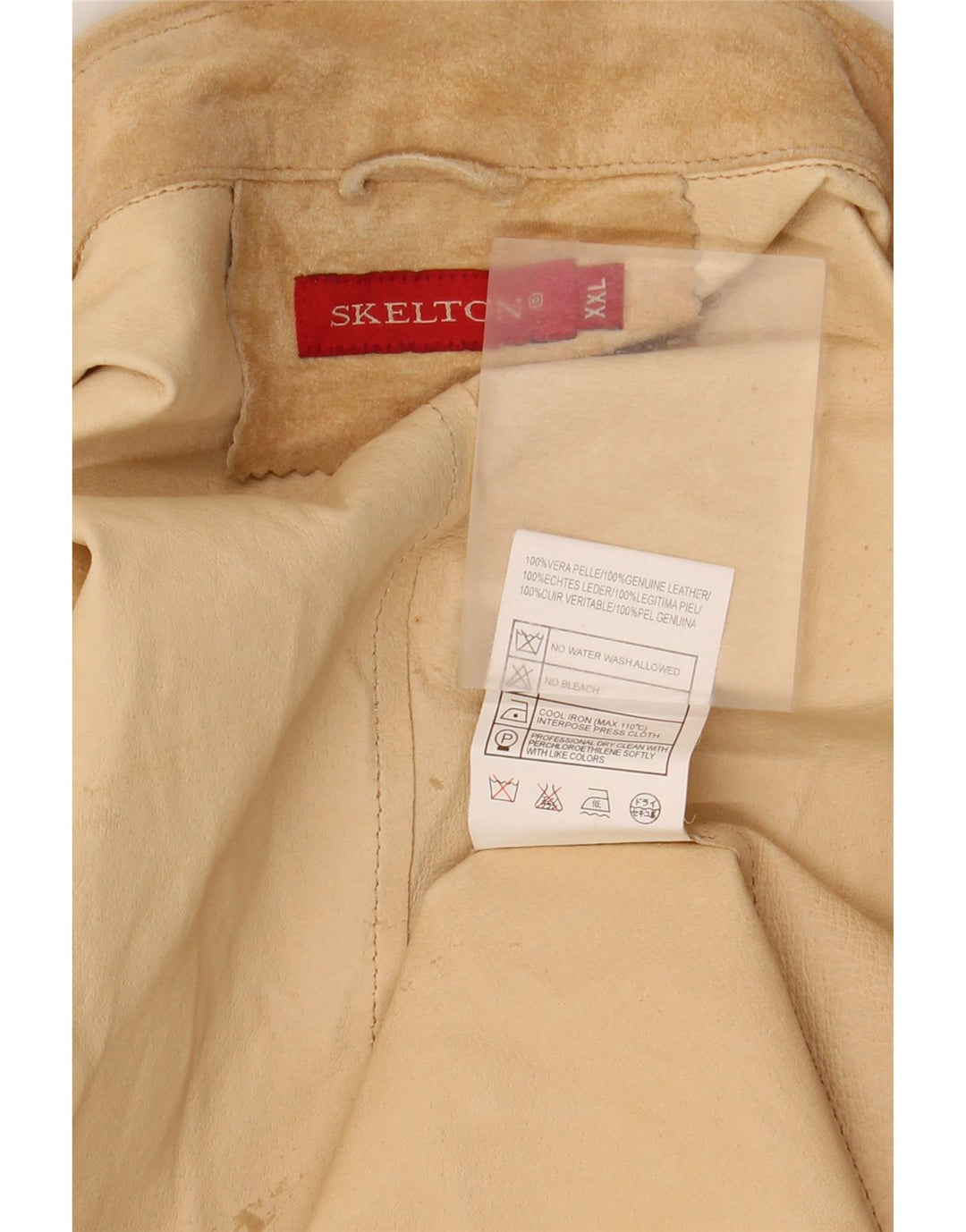 Giacca blazer in pelle scamosciata da uomo a 3 bottoni VINTAGE UK 44 2XL Pelle beige