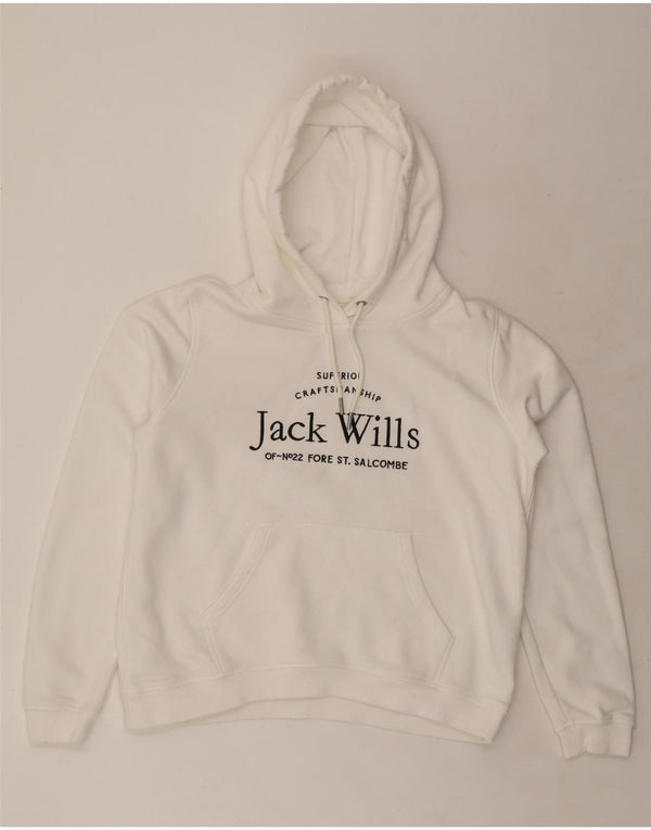 JACK WILLS Maglione con cappuccio grafico oversize da donna UK 16 Grande cotone bianco
