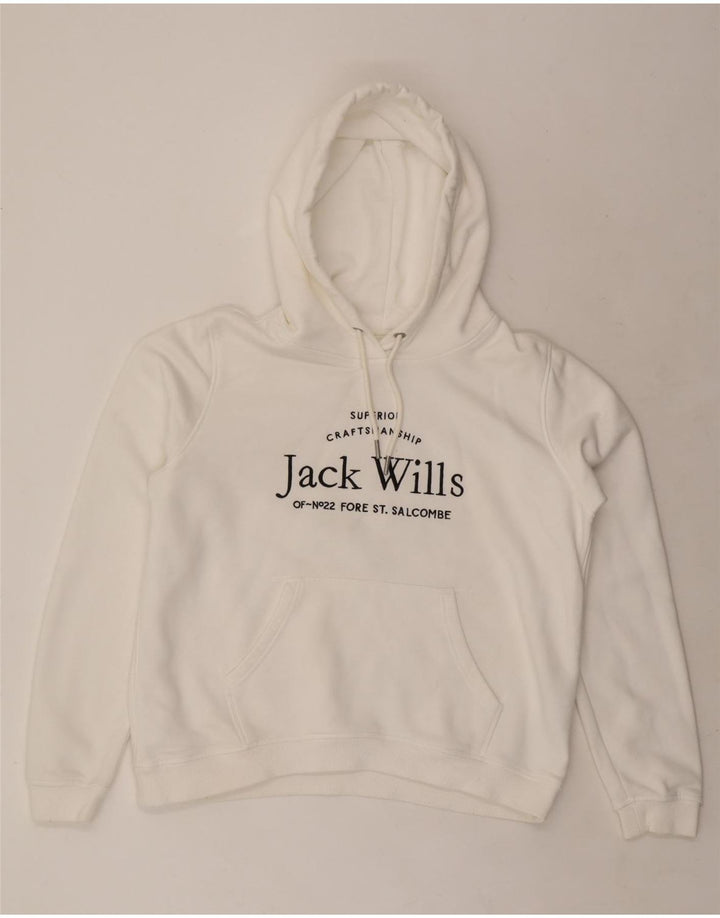JACK WILLS Maglione con cappuccio grafico oversize da donna UK 16 Grande cotone bianco